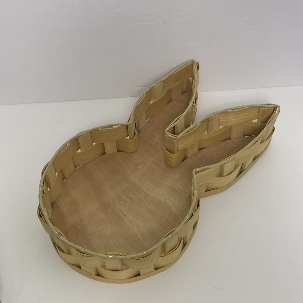 Rabbit Bunny Wood Woven Basket/ Tray Ears Tan Easter Dining Kitchen Multifunc